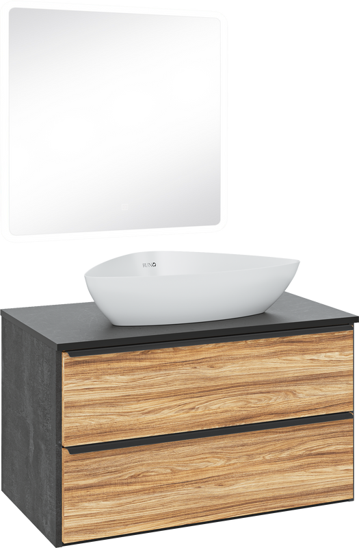 Мебель для ванной комнаты Runo Мальта 85 дуб, черная, раковина Terzo 60