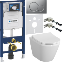 Комплект Унитаз подвесной VitrA Integra Round 7041B003-0075 + Крышка + Инсталляция Geberit Duofix UP 320 111.300.00.5 + Кнопка Sigma 01 115.770.JQ.5 лакированная, матовый хром + Крепления 111.815.00.1 к стене + Звукоизоляция