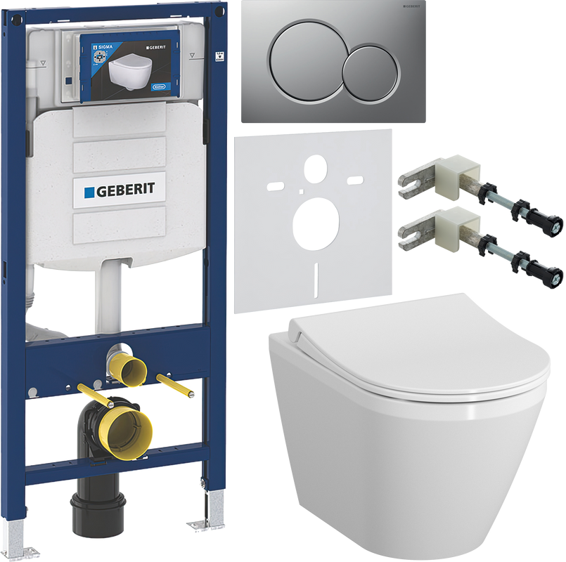 Комплект Унитаз подвесной VitrA Integra Round 7041B003-0075 + Крышка + Инсталляция Geberit Duofix UP 320 111.300.00.5 + Кнопка Sigma 01 115.770.JQ.5 лакированная, матовый хром + Крепления 111.815.00.1 к стене + Звукоизоляция