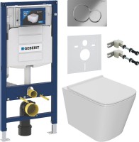 Комплект Унитаз подвесной Bauedge Bau Stil PRO безободковый, с микролифтом, белый + Крепления Geberit Duofix 111.815.00.1 к стене + Звукоизоляция + Инсталляция UP 320 111.300.00.5 + Кнопка Sigma 01 115.770.21.5 хром