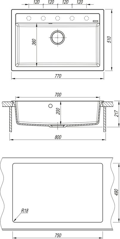 Комплект Мойка Florentina Липси 770 черная + Измельчитель Bone Crusher BC 810-SL Slim Line