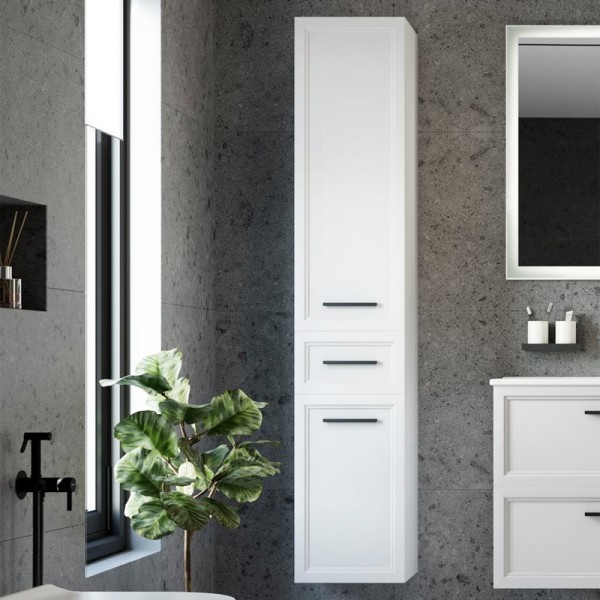 Шкаф пенал для ванной STWORKI Эстерсунд R, белый матовый