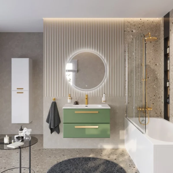 Мебель для ванной комнаты Cezares Eco Cer-N 80 фисташковый софт, раковина Duet 80, ручки сатиновое золото