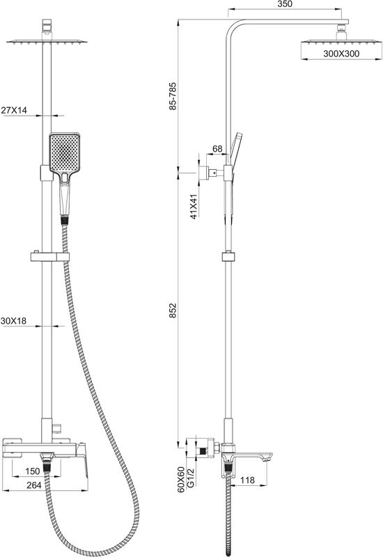 Душевая стойка Wonzon & Woghand Diamond WW-88739011-MB матовая черная