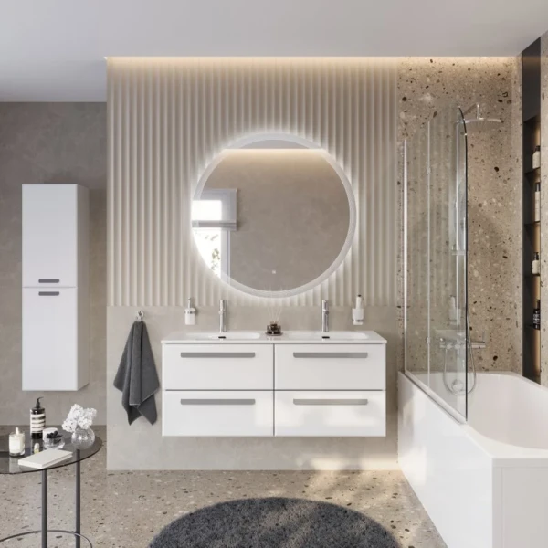 Мебель для ванной комнаты Cezares Eco Cer-N 120 4 ящика, bianco lucido, раковина Eco 120, двойная, ручки серые