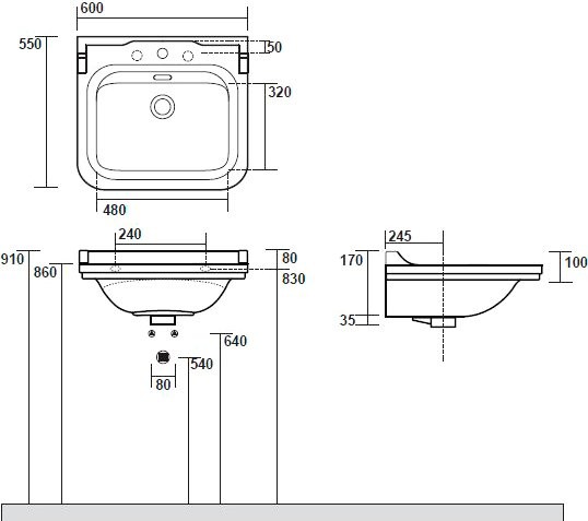 Раковина Kerasan Waldorf 4140 с 3 отверстиями, с пьедесталом
