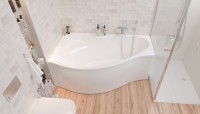 Акриловая ванна Marka One Gracia L 150x95 см, угловая, левая, пристенная, белая, асимметричная, с каркасом, с сиденьем