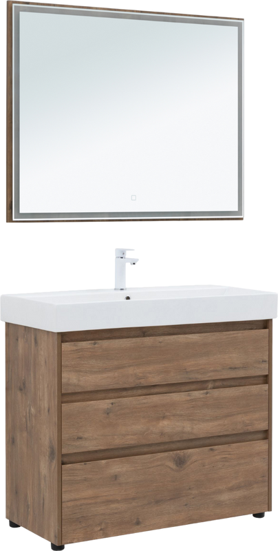 Мебель для ванной комнаты Aquanet Nova Lite 100 напольная, дуб рустикальный, 3 ящика