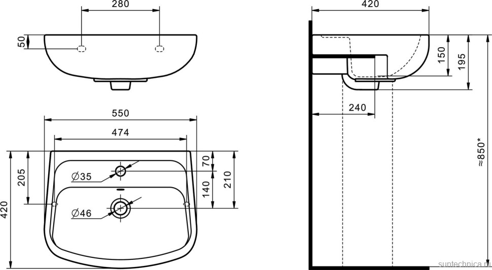 Раковина Santek Лонги 1WH501755 55, с пьедесталом