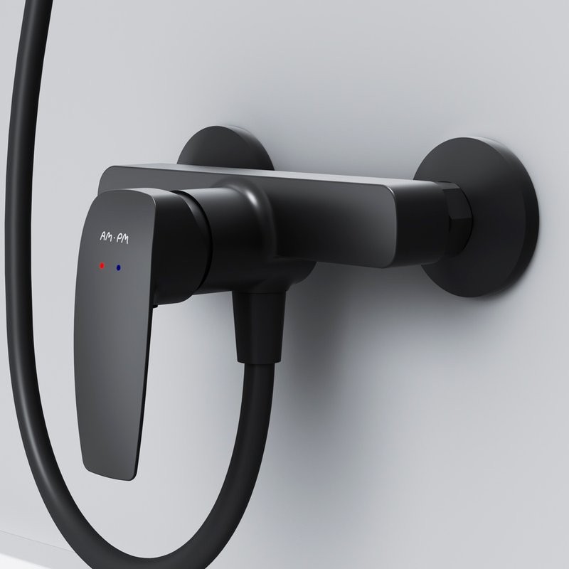 Душевой комплект Смеситель для душа AM.PM Tender F45A20022 + Стойка Like F0780222, черная