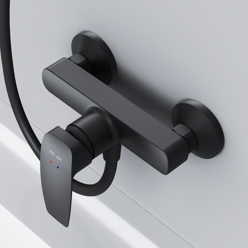 Душевой комплект Смеситель для душа AM.PM Tender F45A20022 + Стойка Like F0780222, черная