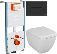 Комплект Унитаз подвесной VitrA Shift 7742B003-0075 белый глянцевый + Крышка 91-003-009 с микролифтом, петли хром + Инсталляция V-Fix Core 732-5800-01PV + Кнопка Root Round 740-2211 черная матовая