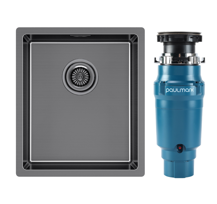 Комплект Мойка Paulmark Lassan LA38-GM вороненая сталь + Измельчитель Intenso