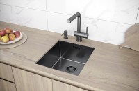 Комплект Мойка Paulmark Lassan LA38-GM вороненая сталь + Измельчитель Intenso