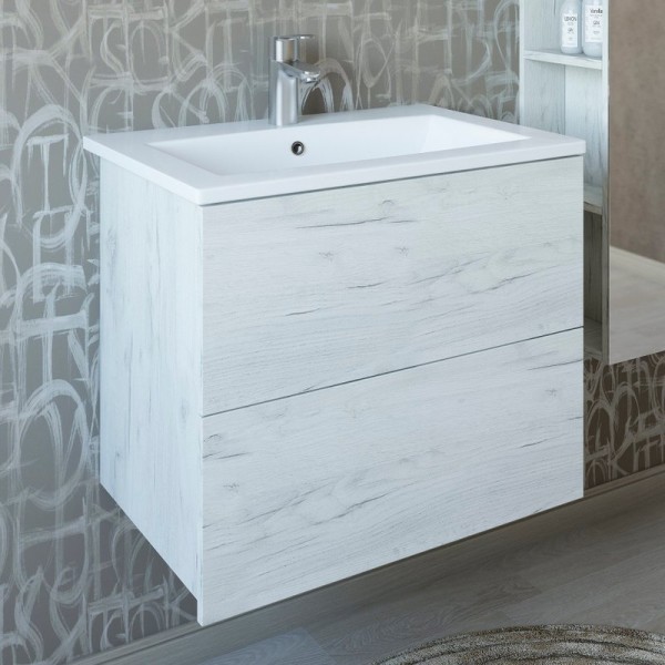 Тумба с раковиной Sanflor Чикаго 65, подвесная, дуб крафт белый