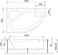 Акриловая ванна Royal Bath Alpine RB 819103 L 140x95 см, угловая, левая, пристенная, белая, асимметричная, с каркасом, с сиденьем