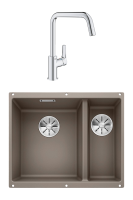 Комплект Мойка Blanco Subline 340/160-U серый беж, левая + Смеситель Grohe Eurosmart