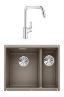 Комплект Мойка Blanco Subline 340/160-U серый беж, левая + Смеситель Grohe Eurosmart