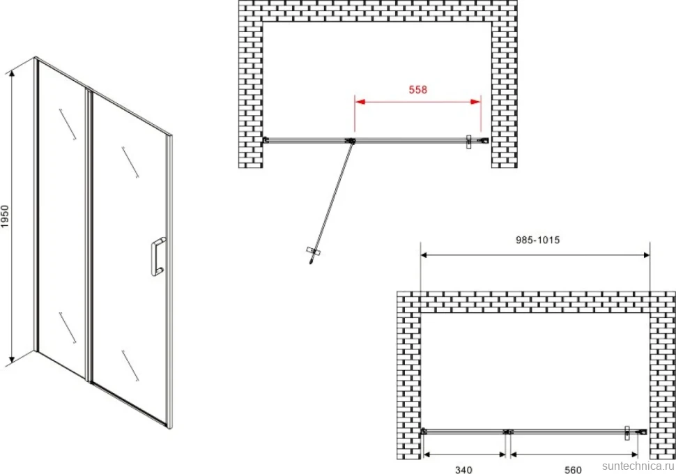 Душевая дверь в нишу Abber Sonnenstrand AG04100S 100 см, профиль хром, стекло прозрачное