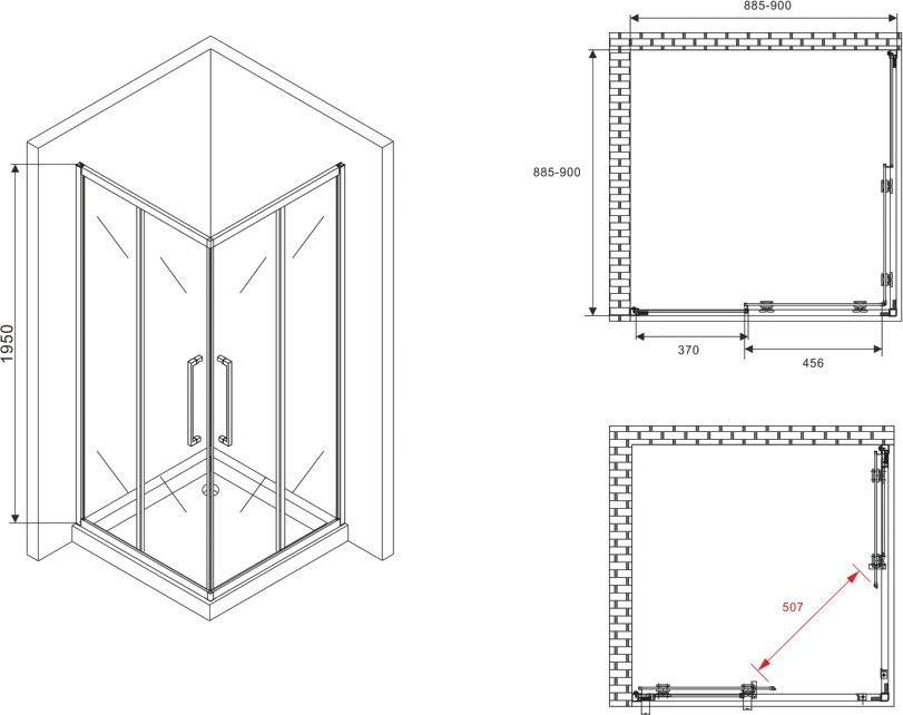 Душевой уголок Abber Schwarzer Diamant AG02090BMH 90x90, профиль черный матовый, стекло матовое