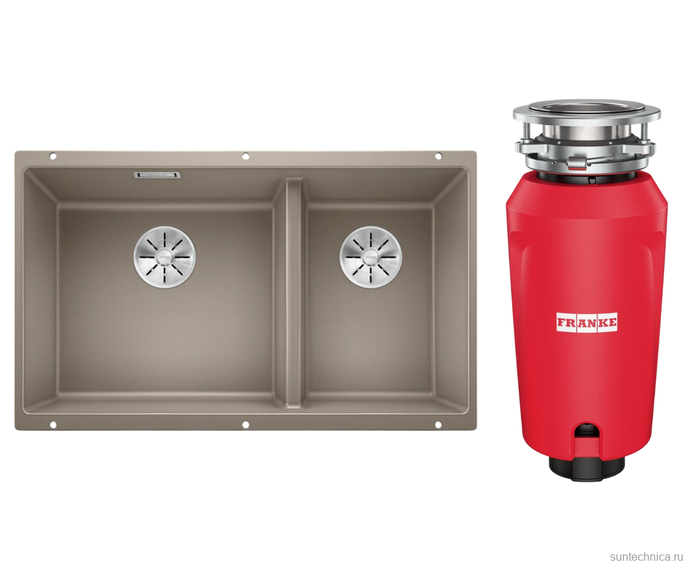 Комплект Мойка Blanco Subline 430/270-U серый беж + Измельчитель Franke