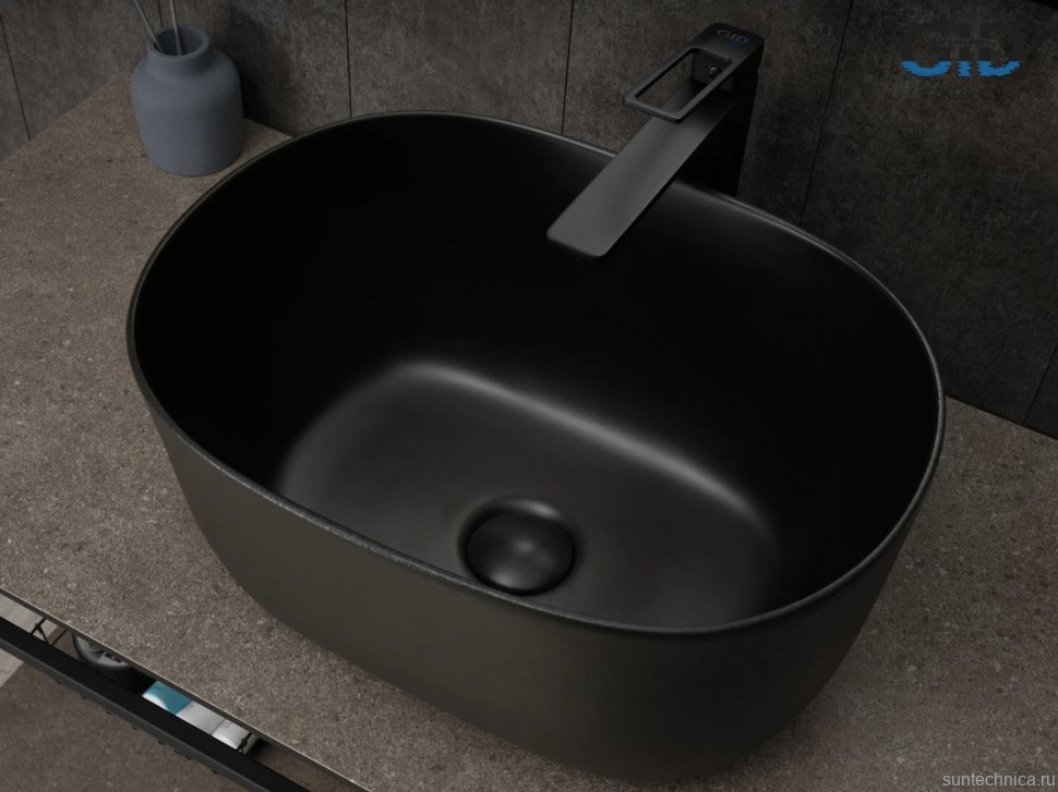 Накладная раковина GID Creativo N9302bg 45 черный графит, овальная, фаянс