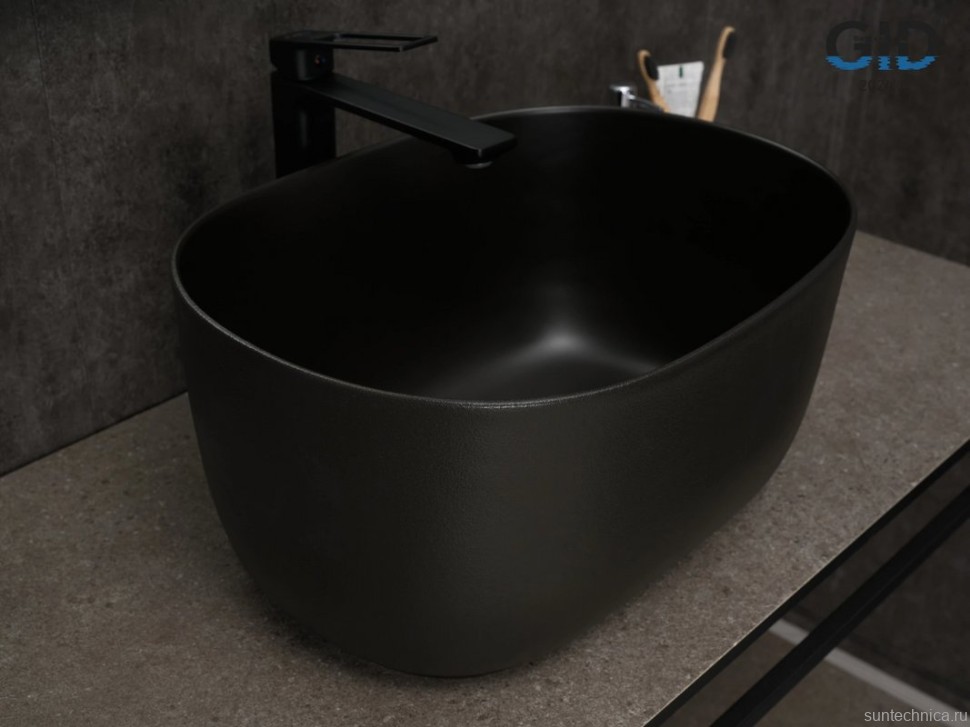 Накладная раковина GID Creativo N9302bg 45 черный графит, овальная, фаянс