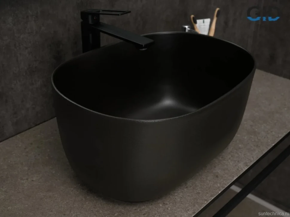 Накладная раковина GID Creativo N9302bg 45 черный графит, овальная, фаянс