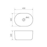 Накладная раковина GID Creativo N9302bg 45 черный графит, овальная, фаянс
