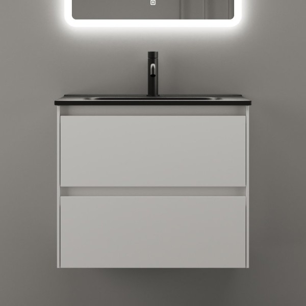 Тумба с раковиной Sancos Cento 60 см белый глянец, черная раковина