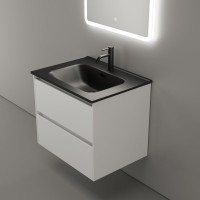 Тумба с раковиной Sancos Cento 60 см белый глянец, черная раковина