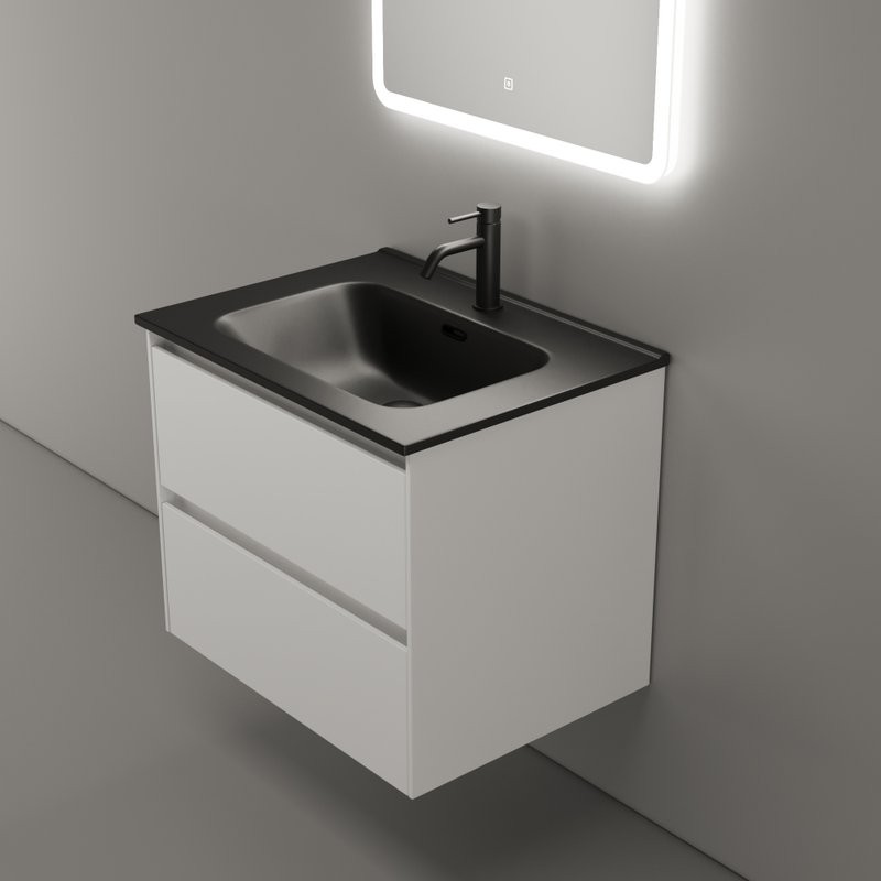 Тумба с раковиной Sancos Cento 60 см белый глянец, черная раковина