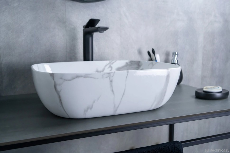 Накладная раковина GID Geometrico Mnc333C 46 под глянцевый камень, прямоугольная, фаянс