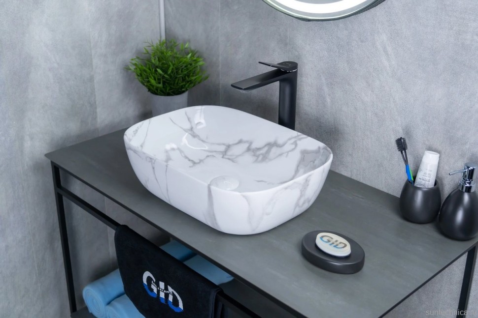 Накладная раковина GID Geometrico Mnc333C 46 под глянцевый камень, прямоугольная, фаянс