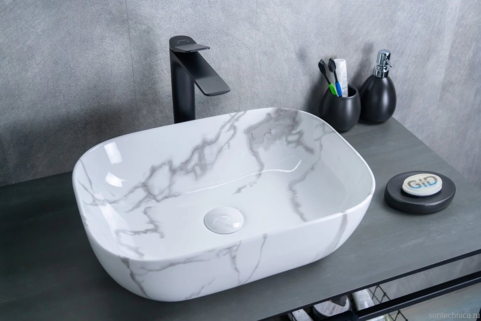 Накладная раковина GID Geometrico Mnc333C 46 под глянцевый камень, прямоугольная, фаянс