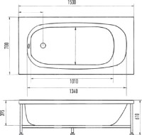 Акриловая ванна EUROLUX Lait 150x70 см, пристенная, белая, с каркасом, 150х70, с каркасом