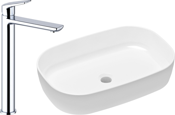 Комплект Накладная раковина Lavinia Boho Bathroom Sink Slim 33311003 + Смеситель Wellsee ICON! for life 182306000 хром