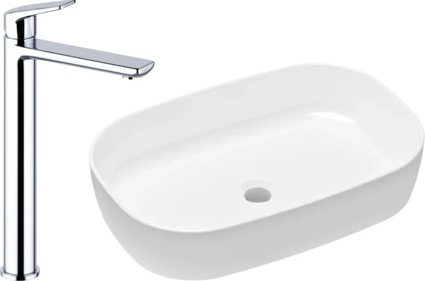 Комплект Накладная раковина Lavinia Boho Bathroom Sink Slim 33311003 + Смеситель Wellsee ICON! for life 182306000 хром