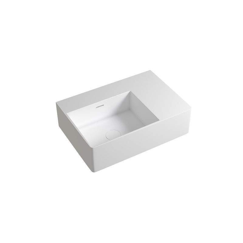 Раковина подвесная Abber Stein AS2644 L 56 матовая белая, прямоугольная, искусственный камень, со столешницей справа