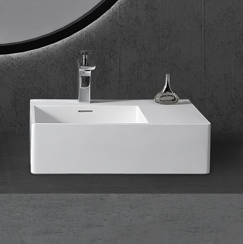 Раковина подвесная Abber Stein AS2644 L 56 матовая белая, прямоугольная, искусственный камень, со столешницей справа