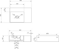 Раковина подвесная Abber Stein AS2644 L 56 матовая белая, прямоугольная, искусственный камень, со столешницей справа