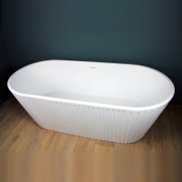 Акриловая ванна Teymi Kati T130111 170x80 см, отдельностоящая, белая матовая, овальная, со сливом-переливом, с донным клапаном, фурнитура белая