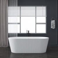 Акриловая ванна Teymi Kati T130111 170x80 см, отдельностоящая, белая матовая, овальная, со сливом-переливом, с донным клапаном, фурнитура белая