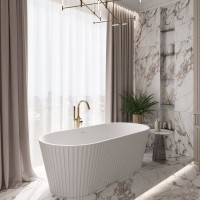 Акриловая ванна Teymi Kati T130111 170x80 см, отдельностоящая, белая матовая, овальная, со сливом-переливом, с донным клапаном, фурнитура белая