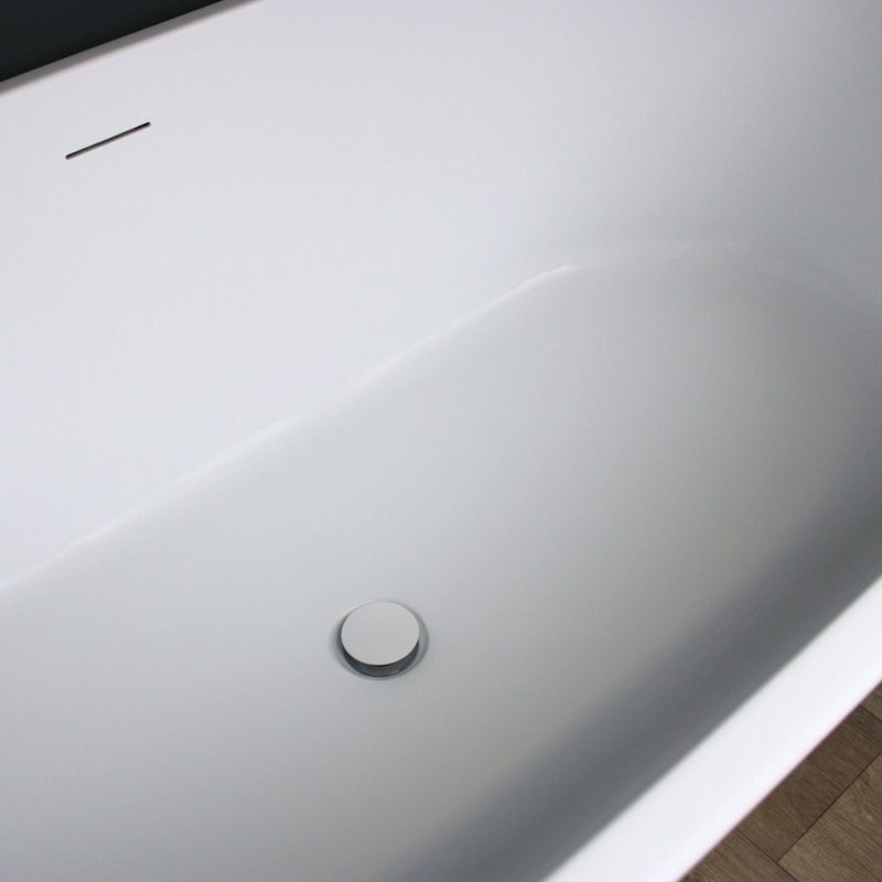 Акриловая ванна Teymi Kati T130111 170x80 см, отдельностоящая, белая матовая, овальная, со сливом-переливом, с донным клапаном, фурнитура белая