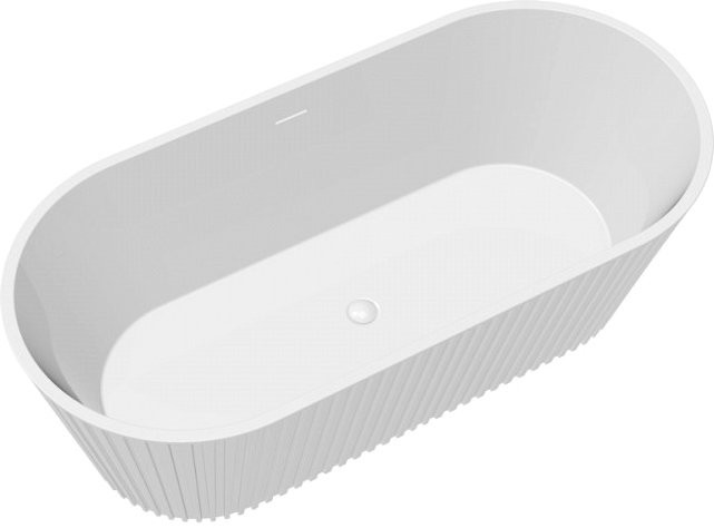 Акриловая ванна Teymi Kati T130111 170x80 см, отдельностоящая, белая матовая, овальная, со сливом-переливом, с донным клапаном, фурнитура белая