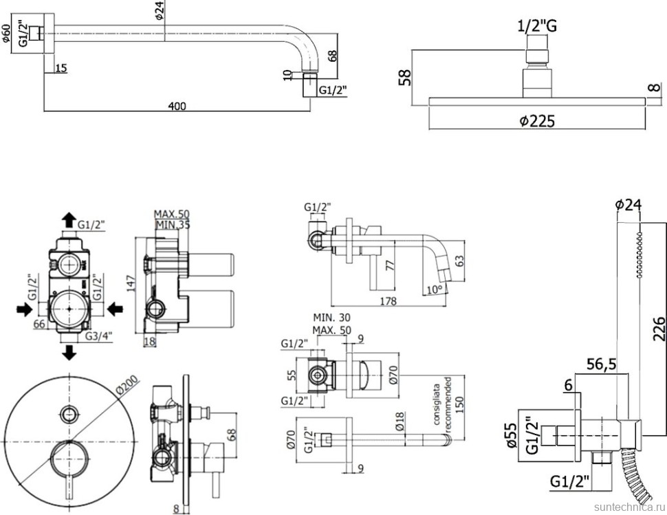 Комплект для ванной Paffoni Light KITLIG015HG006 С ВНУТРЕННЕЙ ЧАСТЬЮ, медовое золото