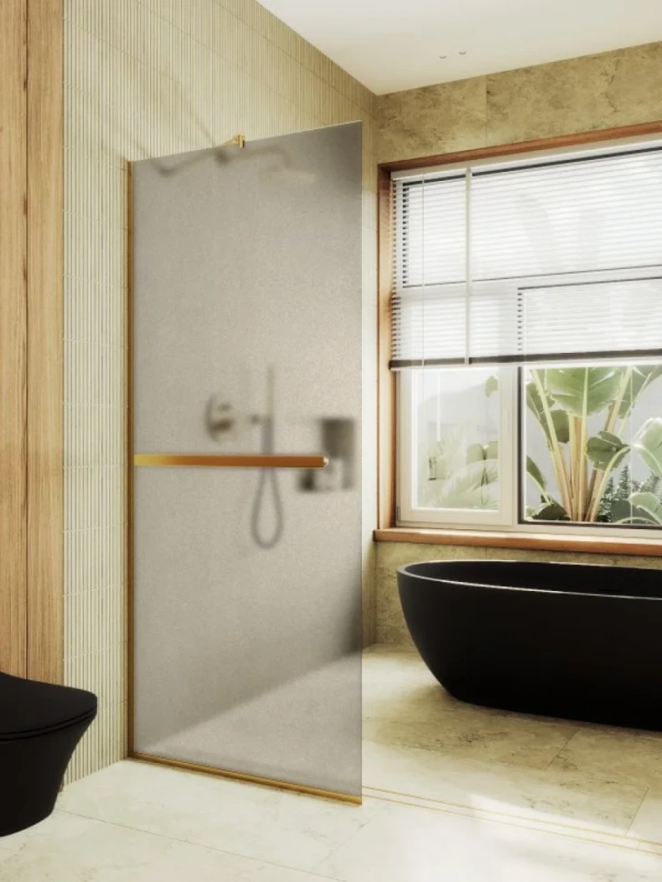 Душевая перегородка Maybahglass MGD-710-3у 109 см, профиль золото, стекло бронза матовое