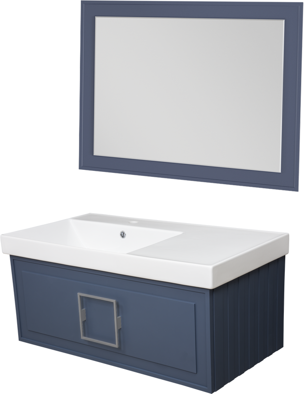 Мебель для ванной комнаты La Fenice Cubo 90 L синяя, ручка хром
