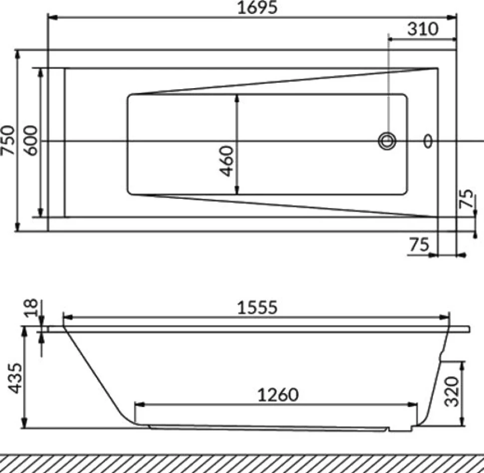 Акриловая ванна WHITECROSS Wave Slim Nano 170x75 см, встраиваемая, с гидромассажем, белый глянец, с каркасом, со сливом-переливом, фурнитура золото